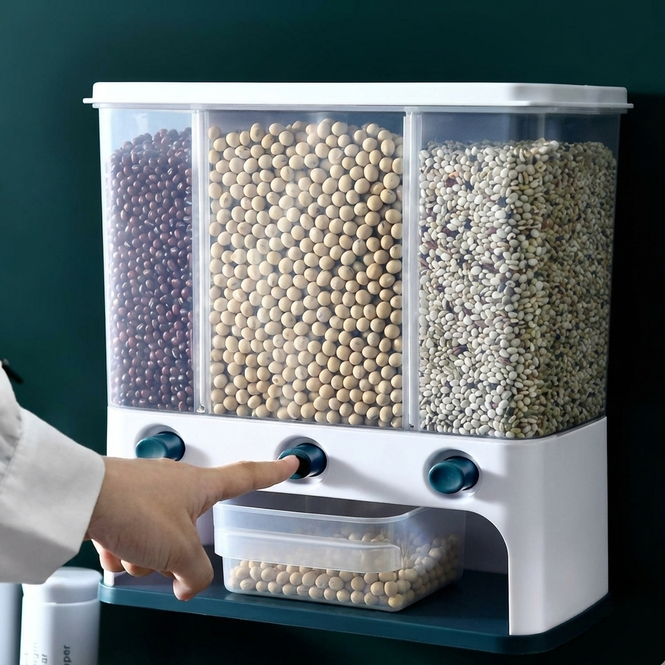 Dispenser for Kitchen 3 in 1 Push Button Wall Mount Container